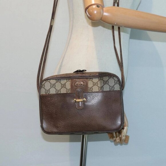 GUCCI GG Canvas Shoulder Bag PVC Leather Beige Auth - Picture 1 of 16